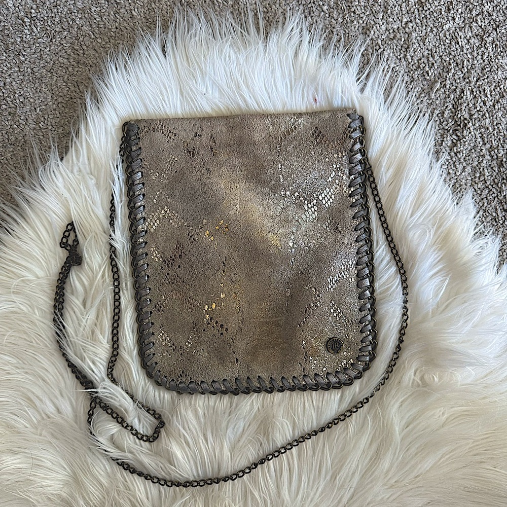 Leatherock Snake Print Leather Cell Pouch chain strap EUC